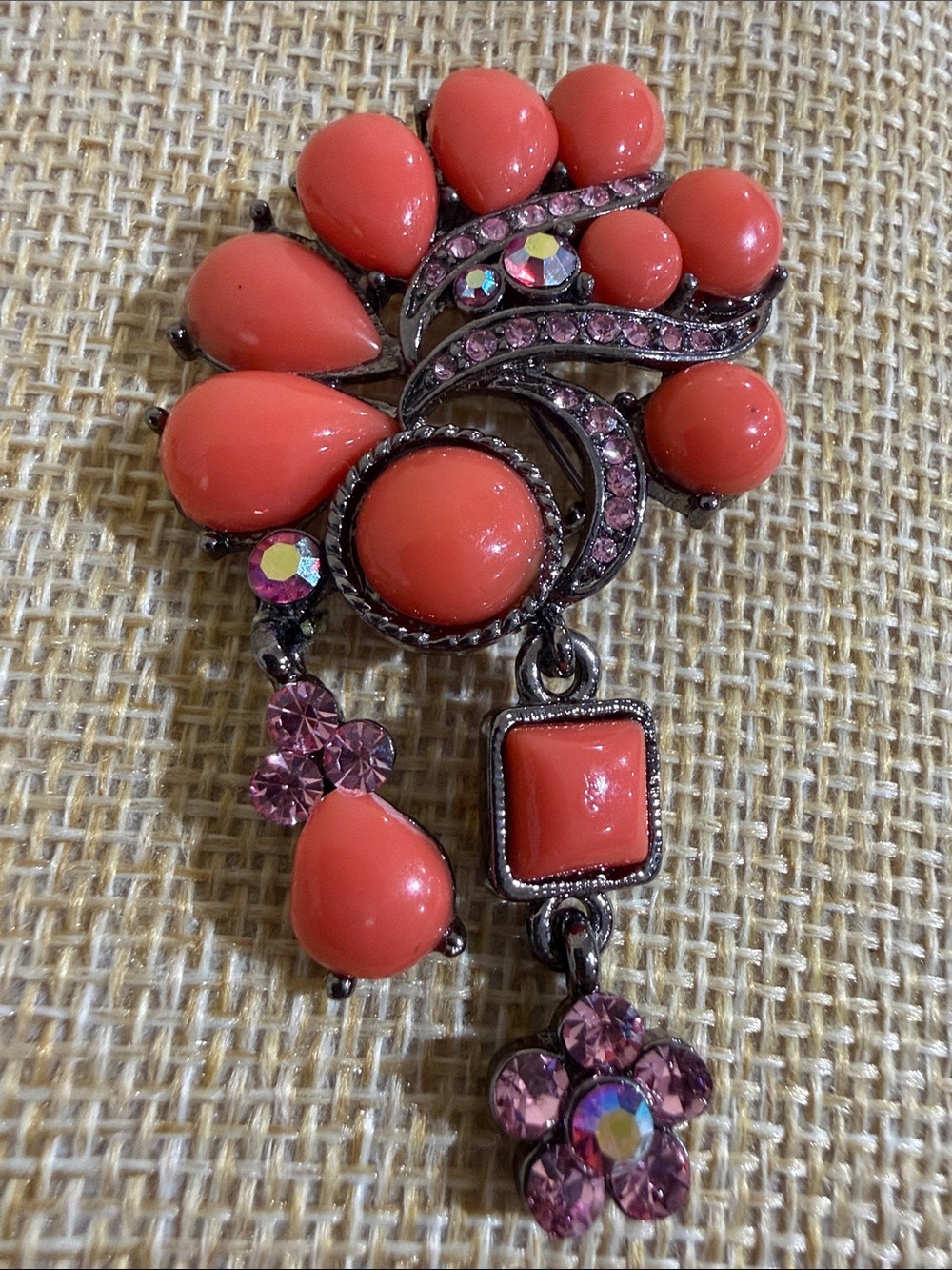 Stylish Coral Enamel Drop Brooch Pin for Women